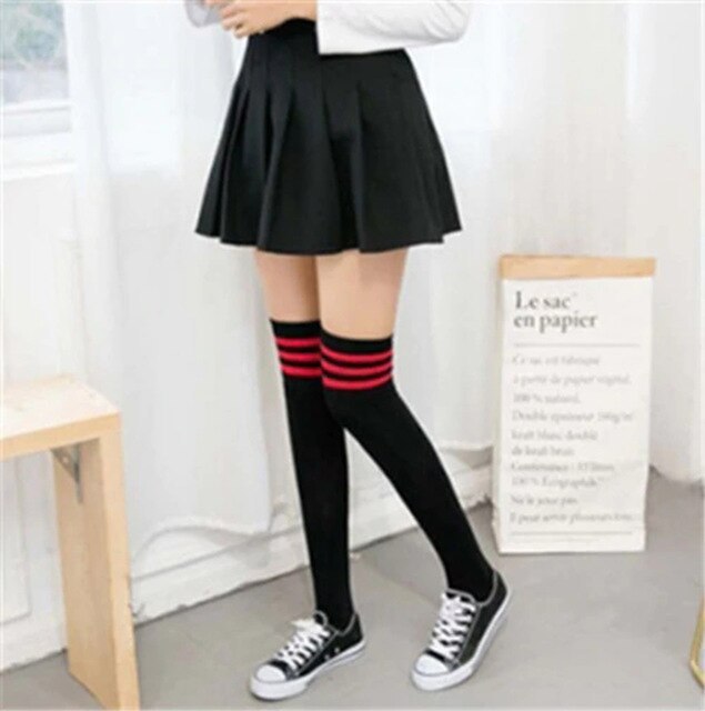 VenusFox Cute Striped Long Socks Women's Long Warm Thigh High Socks New Fashion Striped Knee Socks
