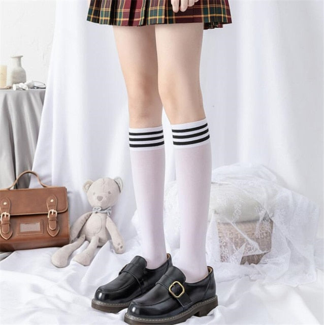 VenusFox Woman Socks Cute Black White Velvet Lolita Long Socks Solid Color Knee High Socks Fashion Kawaii Cosplay Sexy Nylon Stockings