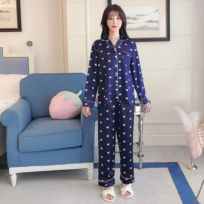 VenusFox Oversize M-5XL Womens Long Sleeve Trousers Pyjamas Silk Satin Pajamas Sets Sleepwear Nightgown Suit Robe Bath Gown Sleepshirts