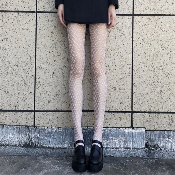 VenusFox Puimentiua Sexy Fishnet Stockings Hollow Out Woman Socks Transparent Sexy Knee High Socks Kawaii Long Socks Korean Style Gothic