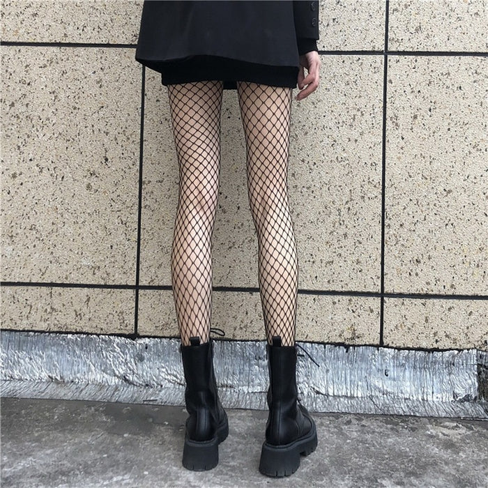 VenusFox Puimentiua Sexy Fishnet Stockings Hollow Out Woman Socks Transparent Sexy Knee High Socks Kawaii Long Socks Korean Style Gothic