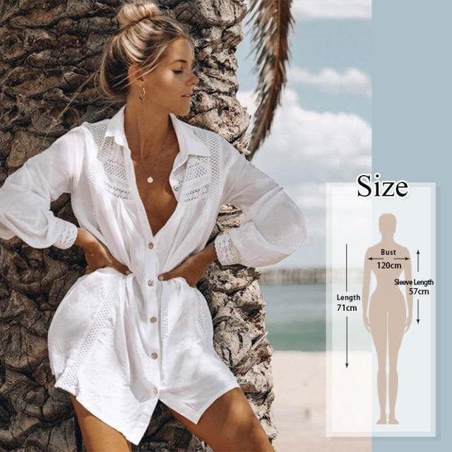 VenusFox New Beach Cover up robe Plage Pocket Swimsuit Cover up Sarong Beach Shirt Tops Bathing Suit Women Beachwear Pareo Tunic #Q469