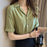 VenusFox Women's Casual Solid Turndown Collar Short Sleeve Office Lady Tops