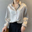 VenusFox White Long Sleeve Button Up Satin Silk Blouse for Women