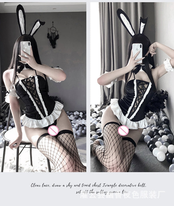 VenusFox Sexy Cosplay Costumes Black Velvet Bunny Girl Japanese Anime Rabbit Uniform Party Outfit For Women