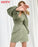 VenusFox Purple Asymmetry Mini Dress Tunic High Waist Ladies Elegant Sexy V Neck Lantern Long Sleeve Green Dresses Womens Fashion