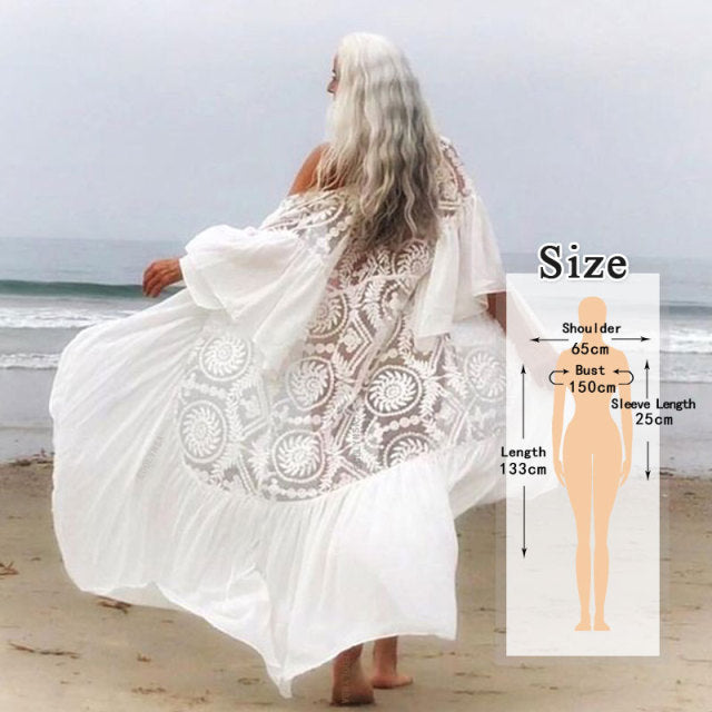 VenusFox Tunics for beach Long Lace Beach Dress Women Swim Cover up Plus size Saida de Praia Robe de Plage Kaftan Beach Cover up #Q959