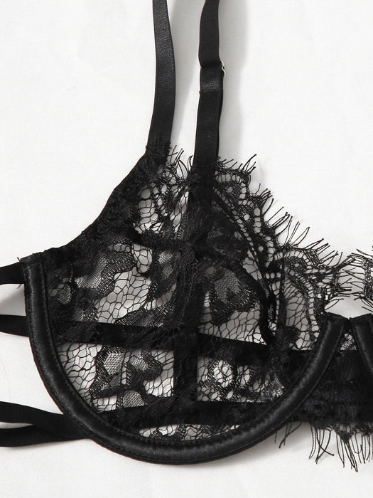 VenusFox Women Sexy Lingerie Set Garter Belt Transparent Lace Push Up Bras See Through Panties