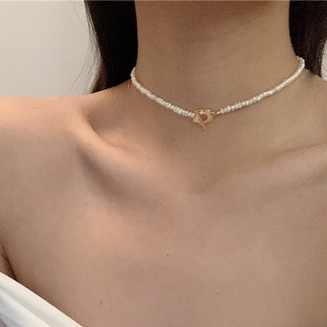 VenusFox Punk Gold Cuban Link Chain Necklace Pearl Heart Bow Knot Pendant Choker Necklaces For Women 2020 Fashion Jewelry Gifts