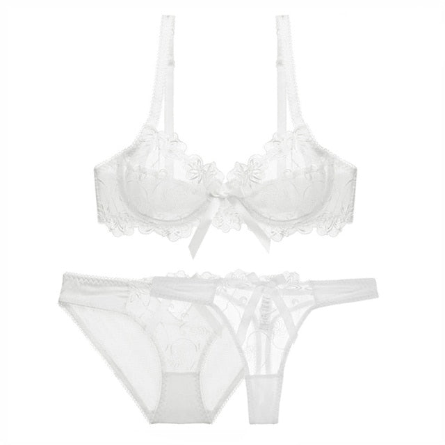VenusFox 3pcs Women Sexy Slim Lace Lingerie Ladies Underwire Floral Bra Sets bras+panties+thongs