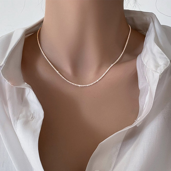 VenusFox Sterling Silver Sparkling Clavicle Chain Choker Necklace Collar For Women Fine Jewelry Wedding Party Birthday Gift