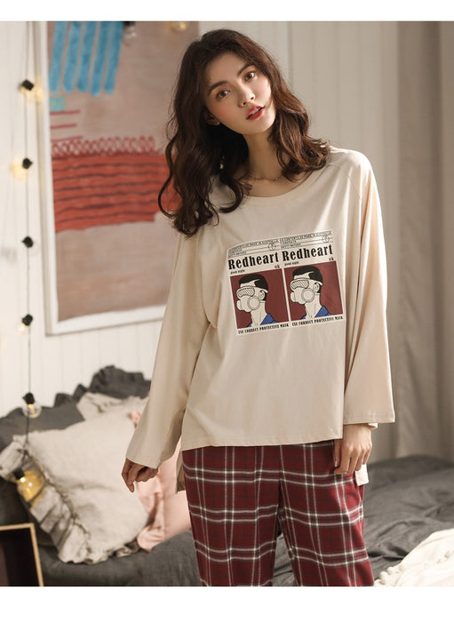 VenusFox Oversized Women Home Wear Lounge Clothes Long Sleeve Pajamas Sets Cotton Sleepwear Girls woman's pajama