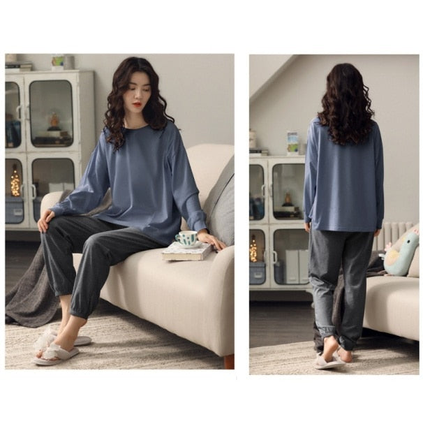 VenusFox Oversized Women Home Wear Lounge Clothes Long Sleeve Pajamas Sets Cotton Sleepwear Girls woman's pajama