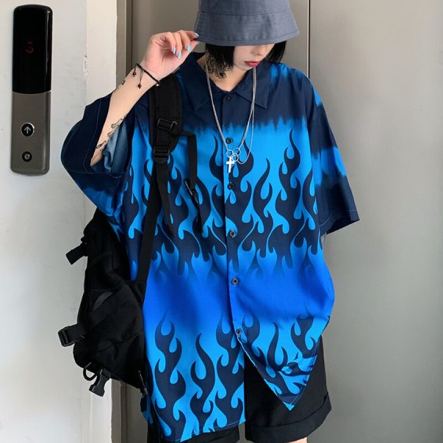 Dragon Print oversized ladies Harajuku Tops Short Sleeve Shirt