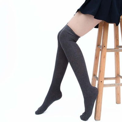 VenusFox Fashion Striped Thigh High Stockings Women Girls Lace Up Cotton Stocking Over Knee Socks Medias Sexy Stockings