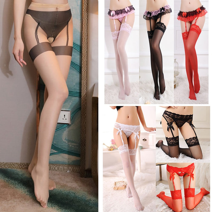 VenusFox Sexy Garter Belt Suspenders Stockings for Women Mesh Fishnet Lingerie Thigh High