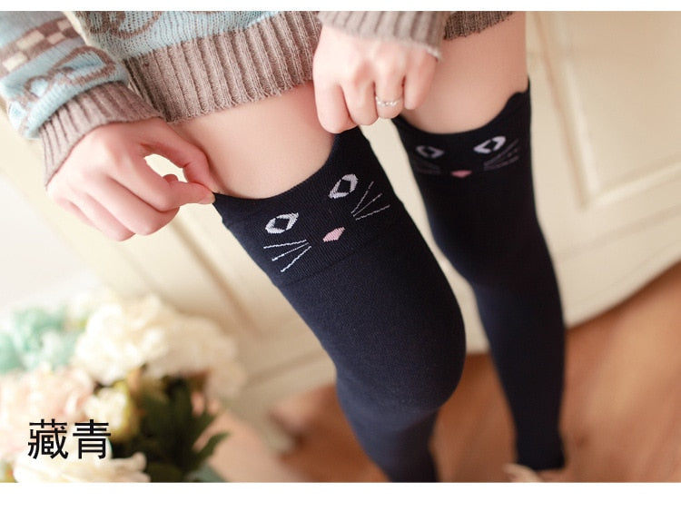 VenusFox cartoon panda stereo ear knee socks cotton female socks jacquard Knee High Socks