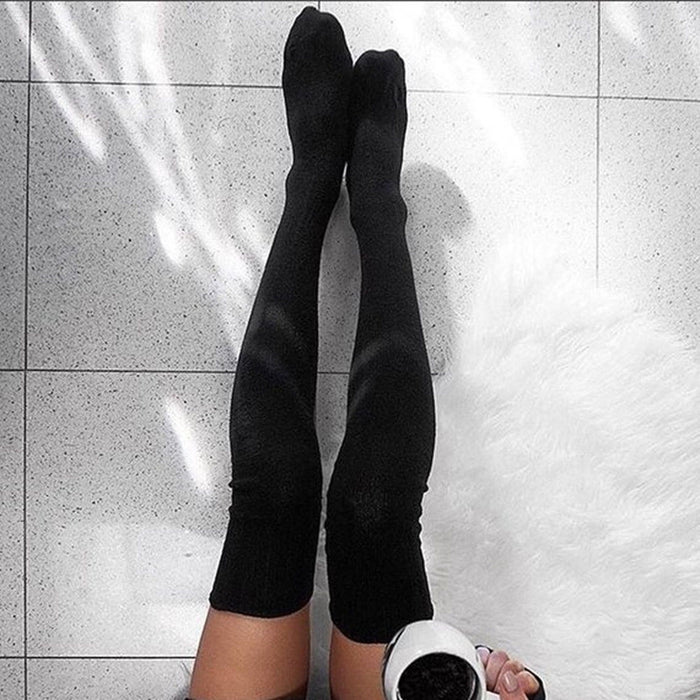 VenusFox Women Over Knee Socks Fashion Female Sexy Stockings Warm Long Boot Knit Thigh-High Gray Khaki Blue Black