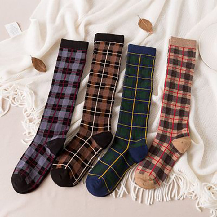 VenusFox New warm British style small Plaid leg socks women's College Street long tube knee socks