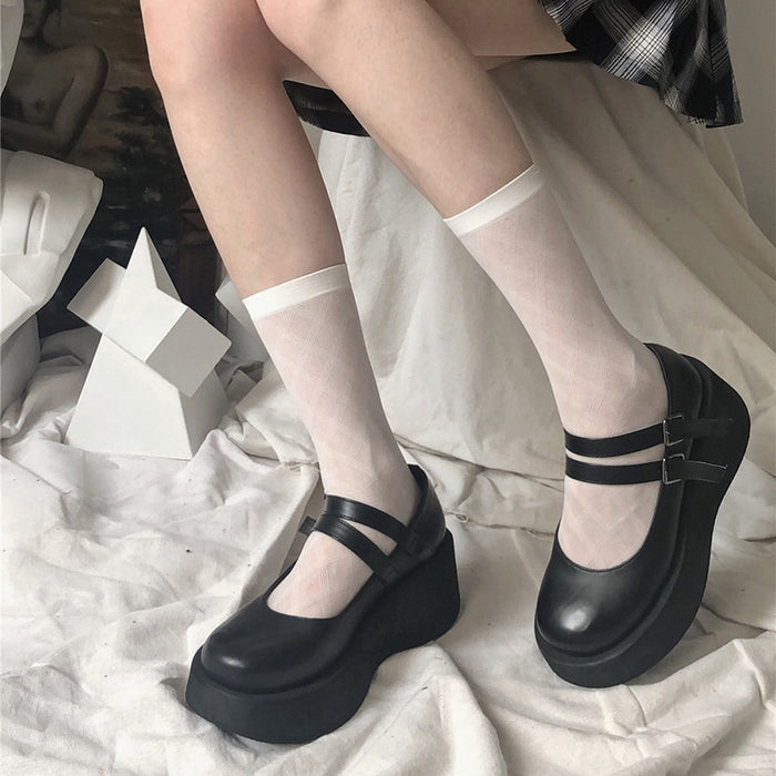 VenusFox New Plaid Transparent Lace Stocking Women High  Knee Socks