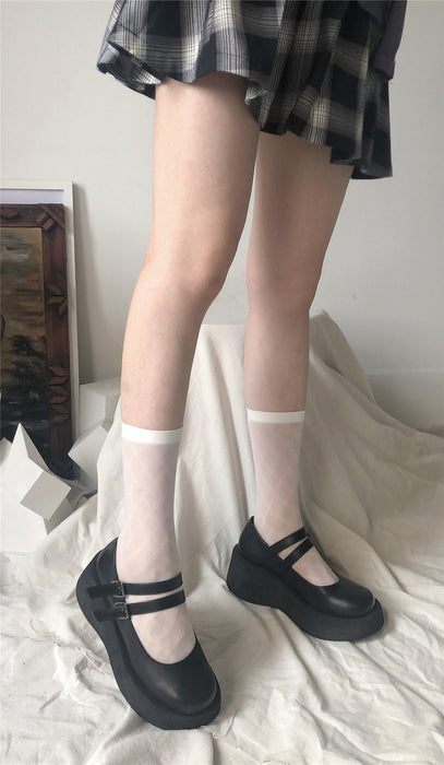 VenusFox New Plaid Transparent Lace Stocking Women High  Knee Socks