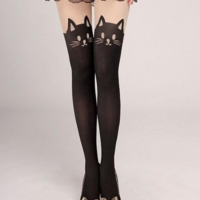 VenusFox Women's stockings Cute long socks 3D Cartoon Animal Cat Pattern Thigh Stockings Over Knee High socks Cat Print Women Warm Socks