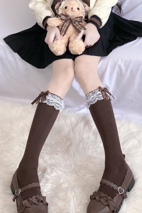 VenusFox New Lolita Socks Women Lace Frilly Stockings Sweet knee high socks Anime Cosplay Girls Spring Autumn Leg Warmer Cotton long sock