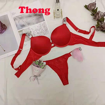 VenusFox Thong Secret Rhinestone Bikini Lingerie Briefs Set Panty 2 Piece Underwear Set Push Up Adjustable Sexy Bra Suit