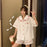 VenusFox Women's Pajamas Summer Night Home Suit Sleepwear Cotton Strawberry Embroidery Kawaii Pj Sets