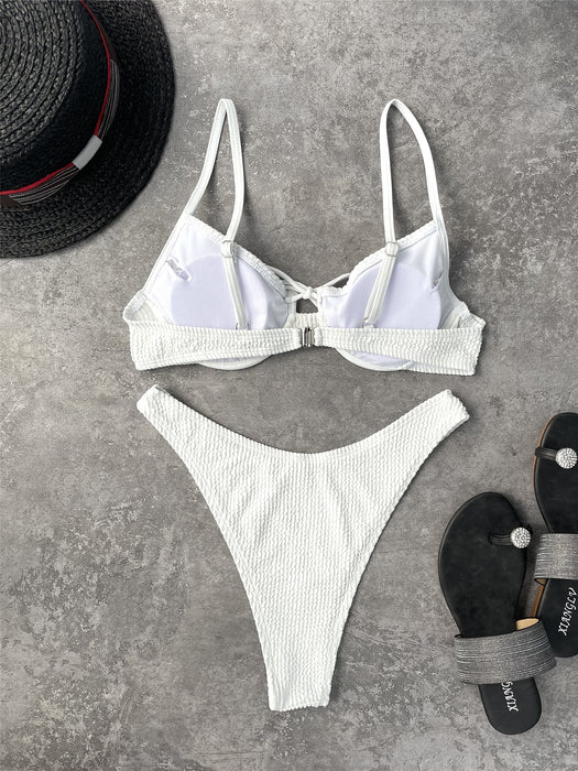VenusFox White Swimsuit Women Ribbed Underwire Bathing Suit Women Designer  Tie Front Push Up Swimwear 2 Piece Sets Womens String Bikini