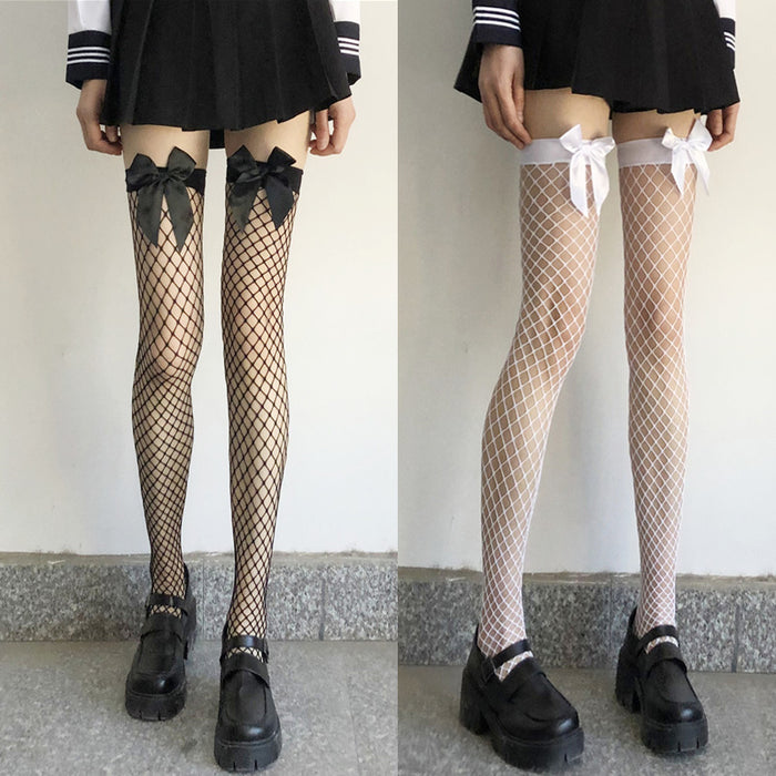 VenusFox Women Sexy Lace Fishnet Stockings Thigh High Over Knee Socks Nylon Long Socks Hosiery Anime Lolita Socks Bowknot Stockings