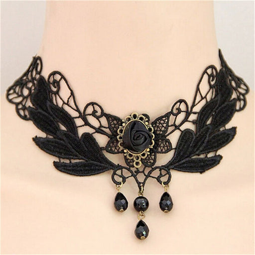 VenusFox Black Rose Flower Choker Necklace