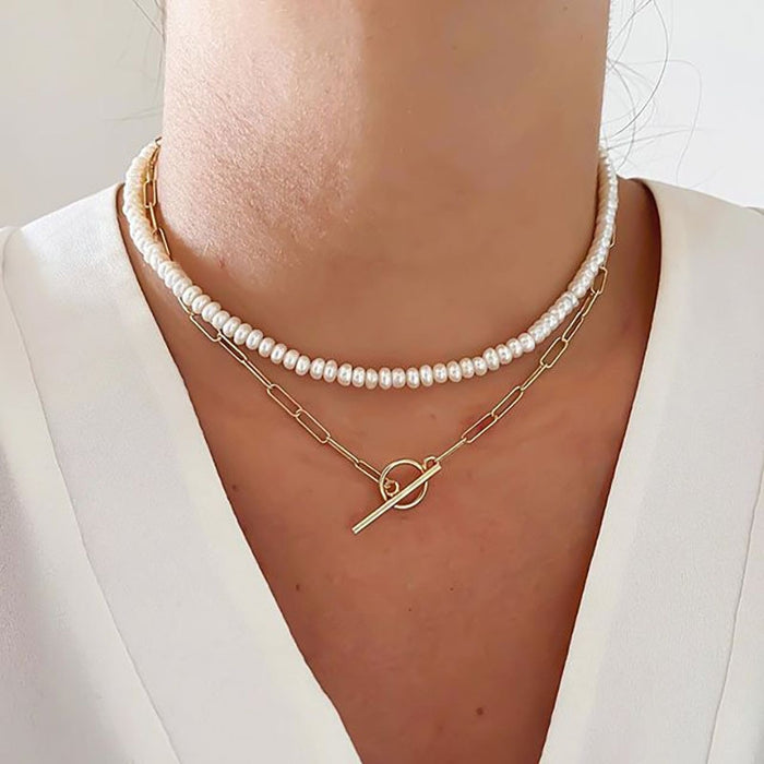 VenusFox Goth Pearl Choker Necklace Gold Color Lasso Pendants Women Jewelry On The Neck Chain Beads Necklace