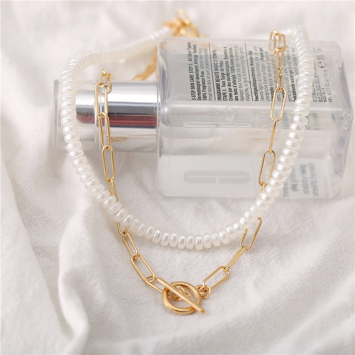 VenusFox Goth Pearl Choker Necklace Gold Color Lasso Pendants Women Jewelry On The Neck Chain Beads Necklace