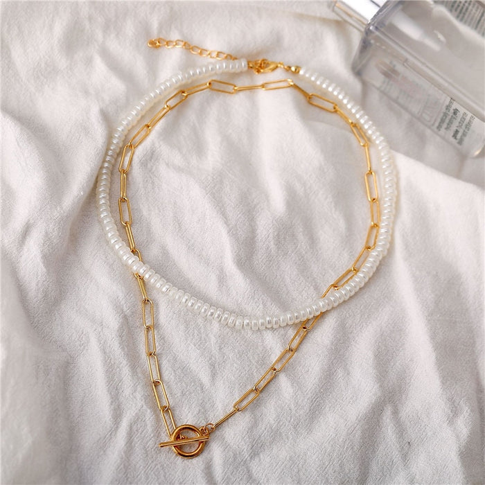 VenusFox Goth Pearl Choker Necklace Gold Color Lasso Pendants Women Jewelry On The Neck Chain Beads Necklace