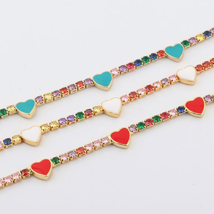 VenusFox Charms Rainbow Enamel Heart Necklaces for Women Crystal Gold Micro Pave Chokers Necklaces CZ Cubic Zirconia Women Jewelry Gift