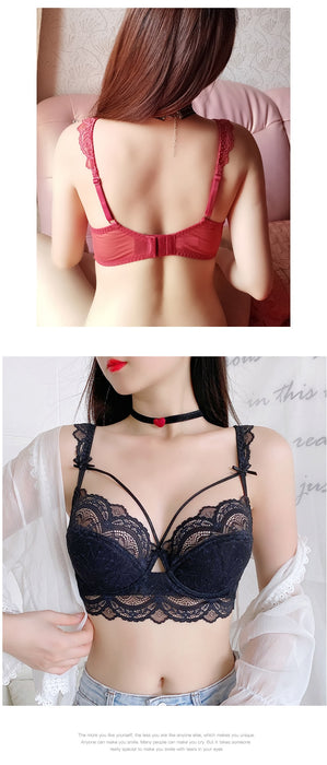 VenusFox Ultra-thin underwear set new T-shirt push-up bra and panties hollow bra plus size sexy bra lace underwear set ABCDE cup 95C 95D