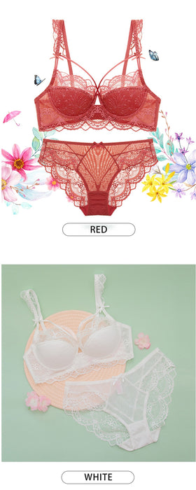 VenusFox Ultra-thin underwear set new T-shirt push-up bra and panties hollow bra plus size sexy bra lace underwear set ABCDE cup 95C 95D