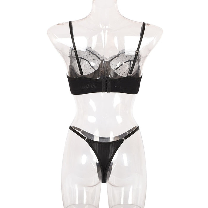 VenusFox Sexy Lace Lingerie Set Women's Underwear Transparent Bra And Panty White Black Lingerie Bra Set Underwear