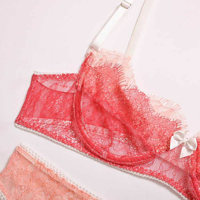 VenusFox New Ladies Lace Underwear Set Underwire Bra Set Garter Belt Sexy Mesh See-Through Panties Sexy Lingerie Erotic set
