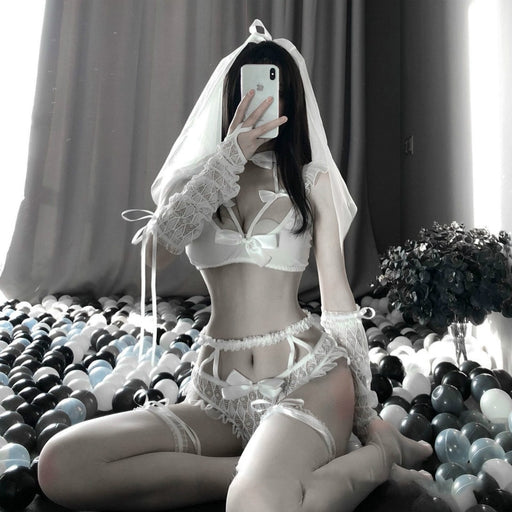 VenusFox Women Sexy Lace see through Bride Wedding Dress Erotic Lingerie Anime Cosplay White Black Hot Temptation Porno Roleplay Costumes