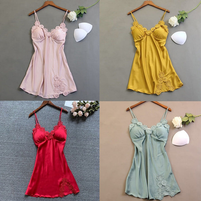 VenusFox Women Nightgowns Sexy Nightwear Lace Patchwork Camisola Lingerie Nighty Wedding Silk Dress Sleep Wear Nightdress Clothes