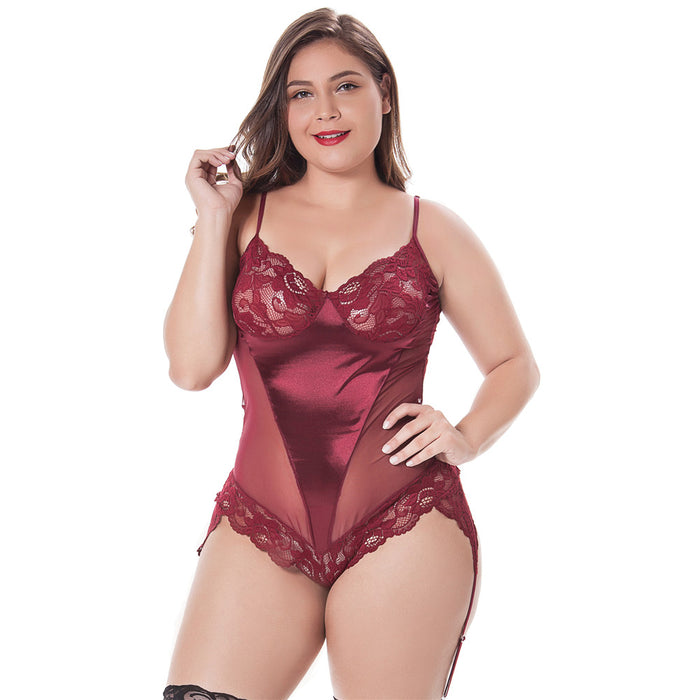 VenusFox Plus Size Lingere Exotic 4XL Lingerie for Women Front Closure Babydoll Lace V Neck Mesh Nightgown Dress G-String lingerie