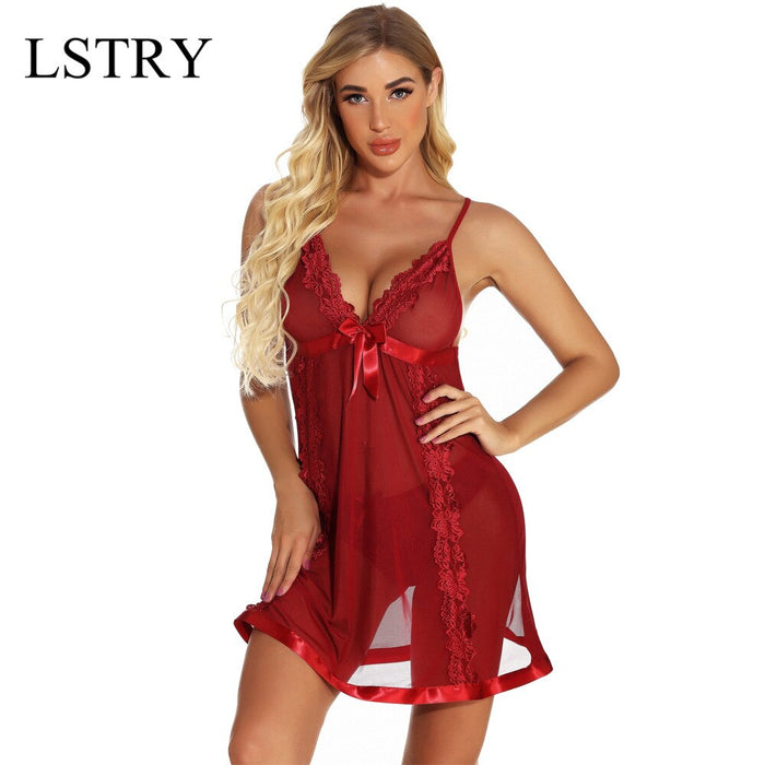 VenusFox Transparent Sexy Lingerie Costumes Women Lace Plus Size Erotic Night Dress For Sleepwear Underwear Nightgown