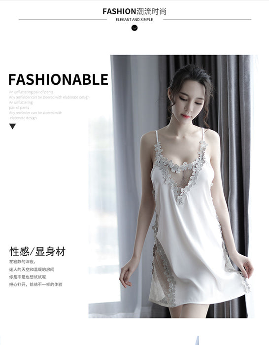 VenusFox Explosive Ladies Sexy Sling Lace Skirt Chest Hollow Nightdress Beauty Mesh High Slit Embroidery Sexy Lingerie