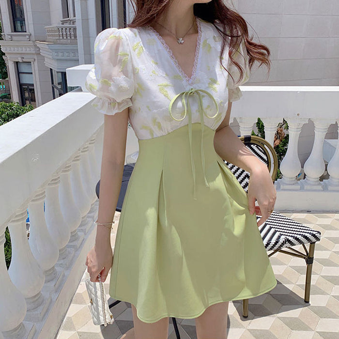 Women's Puff Sleeve Floral Dress Casual Summer Wear Above Knee Dresses For  Woman