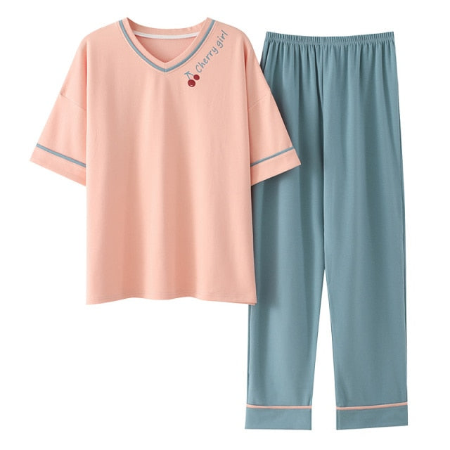 VenusFox Cotton Sleepwear Summer Spring Home Wear Cartoon Printing Plus Size Big Pajamas Fashion Cotton Sleepwear for Women