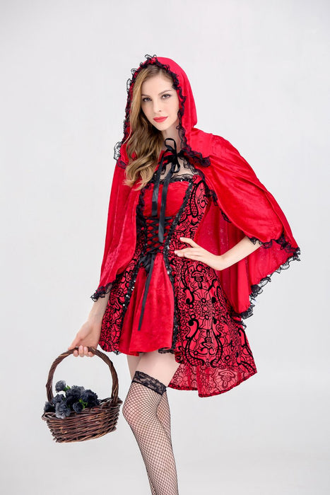 VenusFox Little Red Riding Hood Costume Halloween Fantasia Fancy Dress Party Fairy Tale Cosplay Outfit For Adult Women