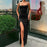 VenusFox Summer Sleeveless Spaghetti Strap Long Dress Women Sexy Slash Neck Backless Side Split Black Dress Woman Party Maxi Dresses