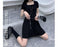 VenusFox Women's Goth Dress Summer Harajuku Punk Black Mini Dress Gothic Dark Streetwear Bandage Chain Cool Girl Sexy Y2K Outfits